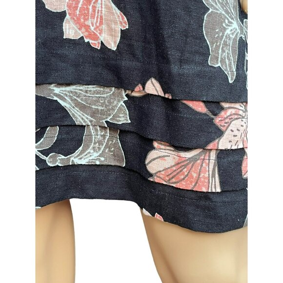 Linen Blend Shift Dress Sz L Layered Floral Layers Beachy Original Nicole Miller - Picture 4 of 7